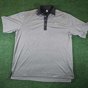 Footjoy Polo XL Stone Gray & Navy Blue 2 Tone Audobon Country Club EUC Golf FJ
